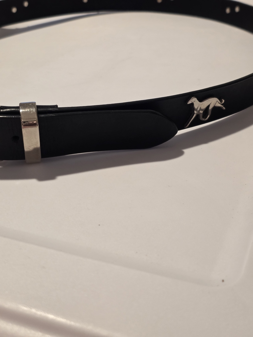 Black Leather Unisex Belt with Silver Greyhound  Dogs Accent 32"-36" waist